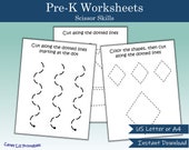 Pre-K Worksheet - Scissor Skills | Cutting Practice Sheet | Printable Scissor Practice | Preschool Kindergarten