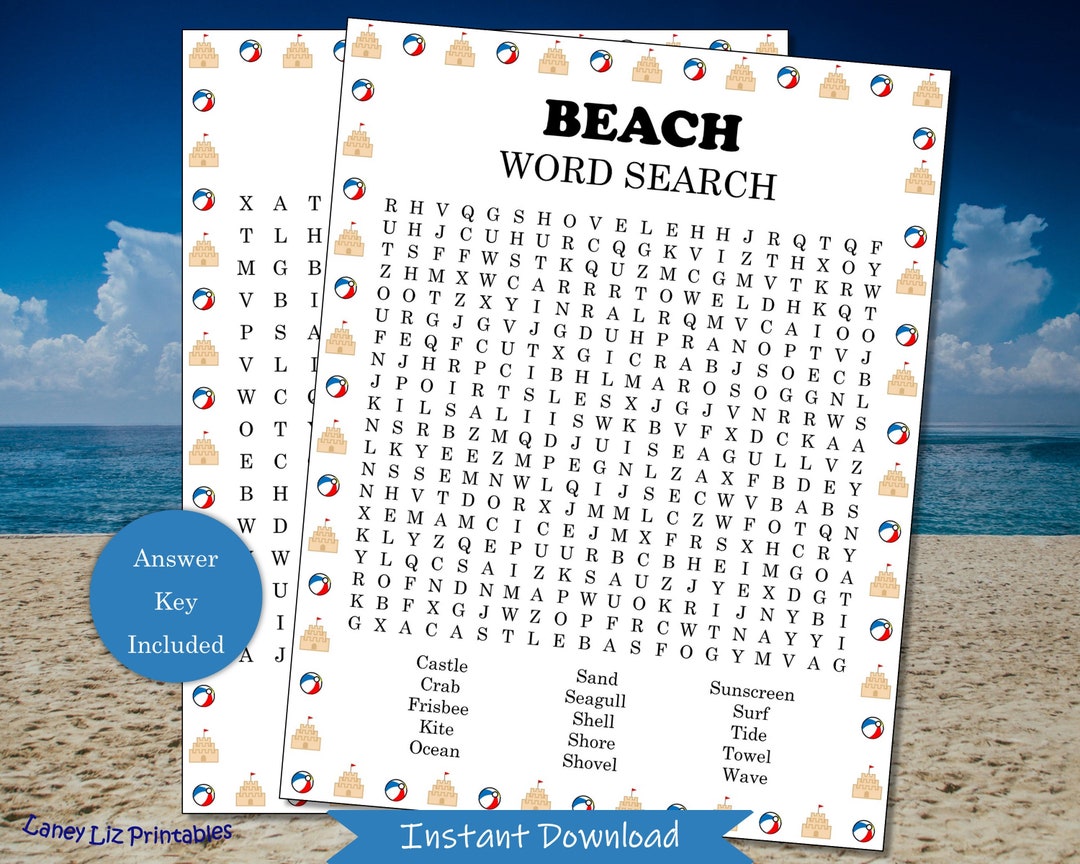 Beach Word Search Printable, Summertime Word Puzzle - Etsy
