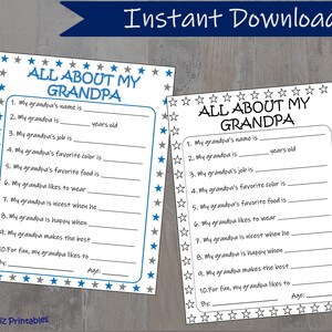 All About My Grandpa Printable Father&#39;s Day Questionnaire| Father&#39;s Day Gift for Grandfather| Fill in the Blank PDF