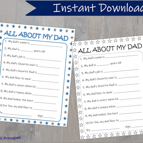 PRINTABLE All About My Dad Fill in the Blank Gift Funny | Etsy Canada