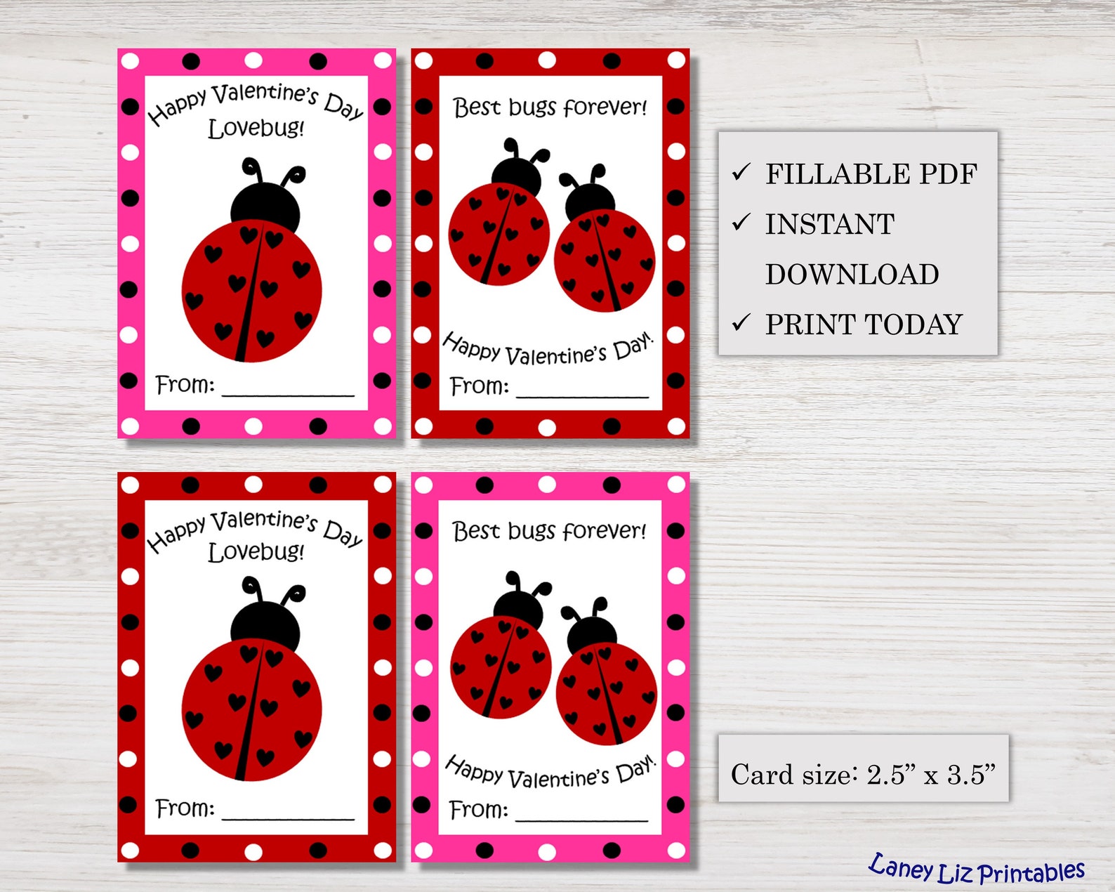 Ladybug Valentine Card Printable, Valentine's Day Cards for Kids ...