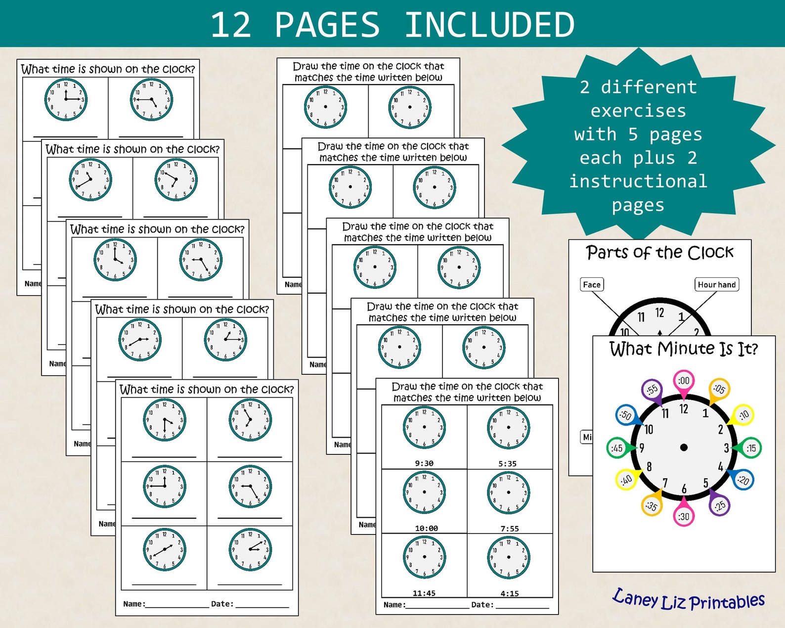 Learn to Tell Time Worksheet What Time is It clock Etsy