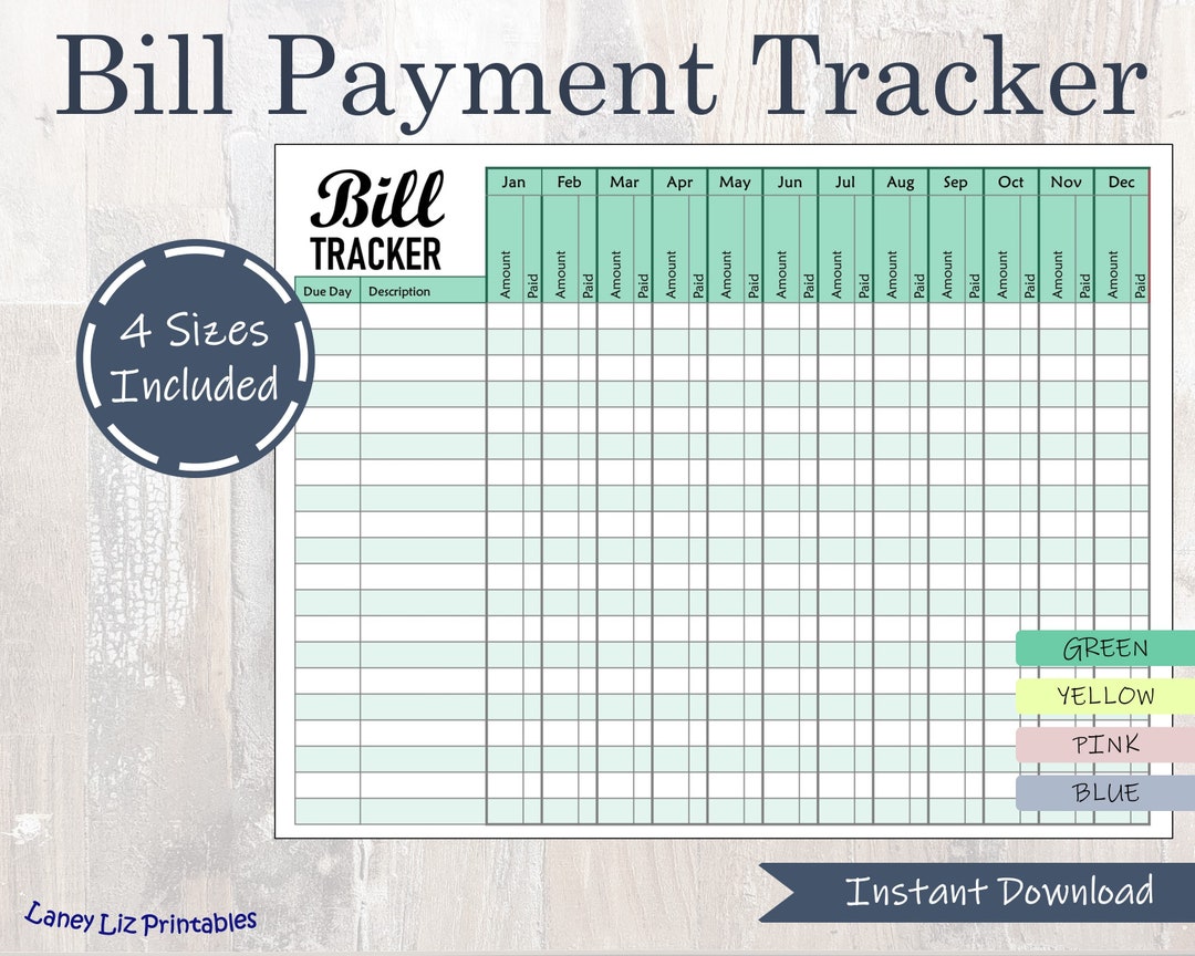 Printable Bill Payment Tracker Monthly Bill Checklist Spending Tracker
