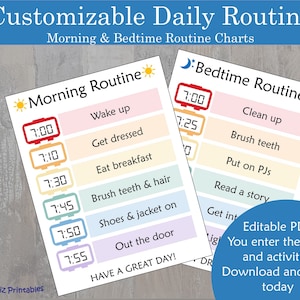 Morning and Bedtime Chart Routine Printable | Get out the door schedule | Bedtime Chart | Daily schedule