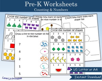 Pre-K Worksheet - Zahlen und Zählen | Wie viele | Zähle die Seiten | Vorschule Kindergarten