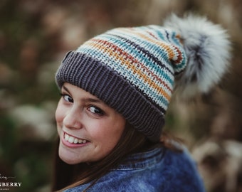 Double Knit Fireside Striped Slouchy Beanie
