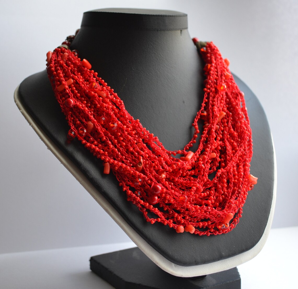 Red Air Necklace Multistrand Necklace Beaded Ethnic Necklace Etsy