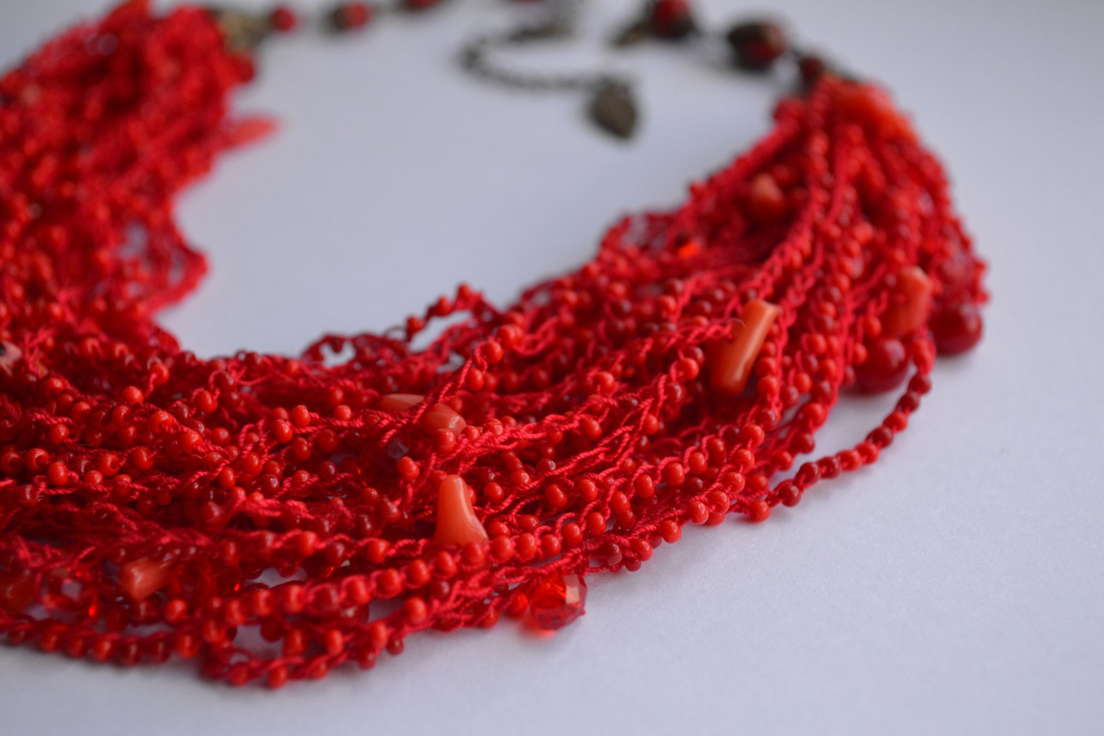 Red Air Necklace Multistrand Necklace Beaded Ethnic Necklace Etsy
