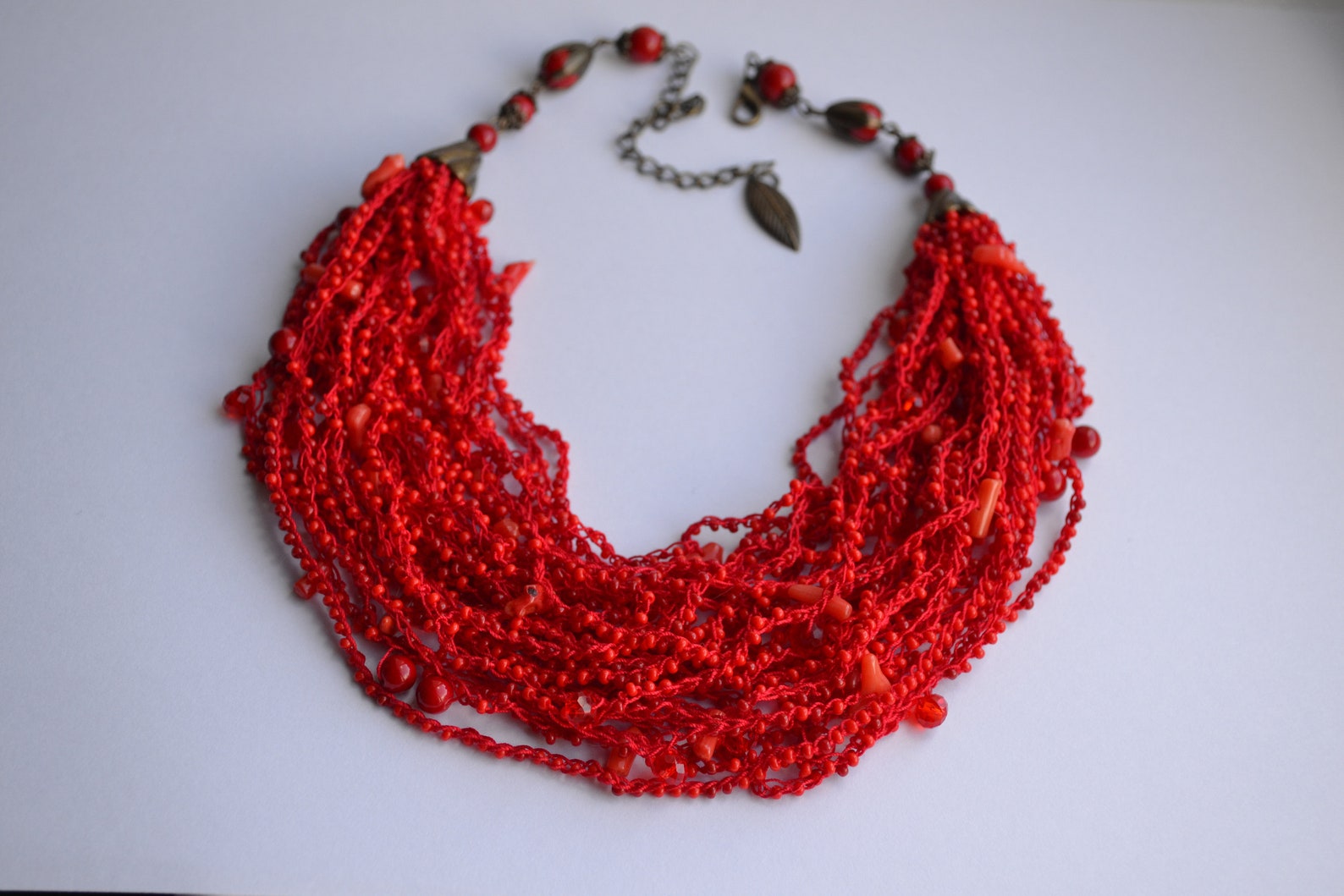 Red Air Necklace Multistrand Necklace Beaded Ethnic Necklace Etsy