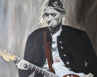 Giclee Print - Portrait Painting of Kurt Cobain - Nirvana - Grunge Rock Singer Wall Art Handmade Artwork by Carla Nelson CarlaPaintforLife