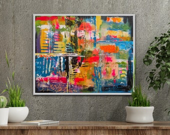 11x14 Hand-Painted Original Acrylic Painting on Canvas Abstract Urban Modern Contemporary Colorful Wall Art Handmade Artwork Carla Nelson