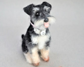 Custom Pet Portrait Sculpture, Needle Felted Mini Schnauzer, Wool Felted Dog, Wool Felted Animal, Blythe Accessory, Snauzer Gifts, Miniature