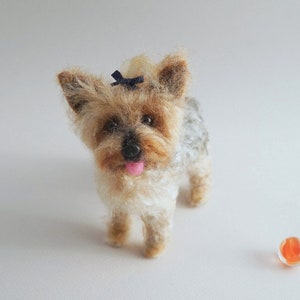 Needle Felted Dog Yorkie, Yorkshire Terrier Puppy, Custom Pet Portrait Sculpture Wool Felt Animal, Handmade Pet Replica Miniature, Blythe image 5
