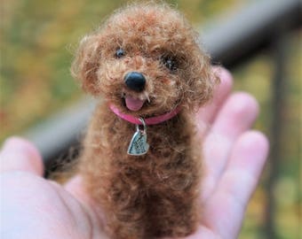 Needle Felted Dog Toy Poodle, Red, Brown & Black Wool Poodle Animal Pet Portrait, Mother's Day Gift, Blythe Doll Accessory, Stocking Stuffer