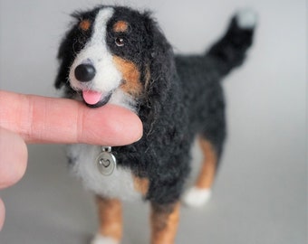 Custom Needle Felted Bernese Mountain Dog Pet Portrait, Bernese Sennenhund Sennen Sculpture, Miniature Animal Pet Memorial, Stocking Stuffer