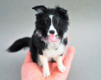 Custom Needle Felted Border Collie Dog Pet Portrait, Collie Sculpture, Miniature Border Collie Art Gift, Pet Memorial, Pet Loss Gift