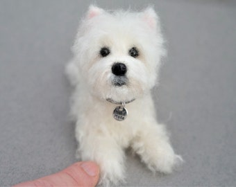 West Highland White Terrier Dog Art, Needle Felted Westie Portrait Pet Figurine, Westie Memorial, Westie Replica, Terrier Pet Loss Gift