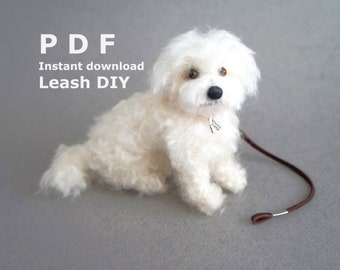 Needle Felted Dog Leash DIY PDF Tutorial: How to Make Leather Leash for Small Needle Felted Animals. Easy Needle Felting Accessory Tutorial