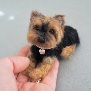 Needle Felted Dog Yorkie, Yorkshire Terrier Puppy, Custom Pet Portrait Sculpture Wool Felt Animal, Handmade Pet Replica Miniature, Blythe image 1