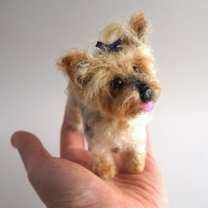 Needle Felted Dog Yorkie, Yorkshire Terrier Puppy, Custom Pet Portrait Sculpture Wool Felt Animal, Handmade Pet Replica Miniature, Blythe image 6