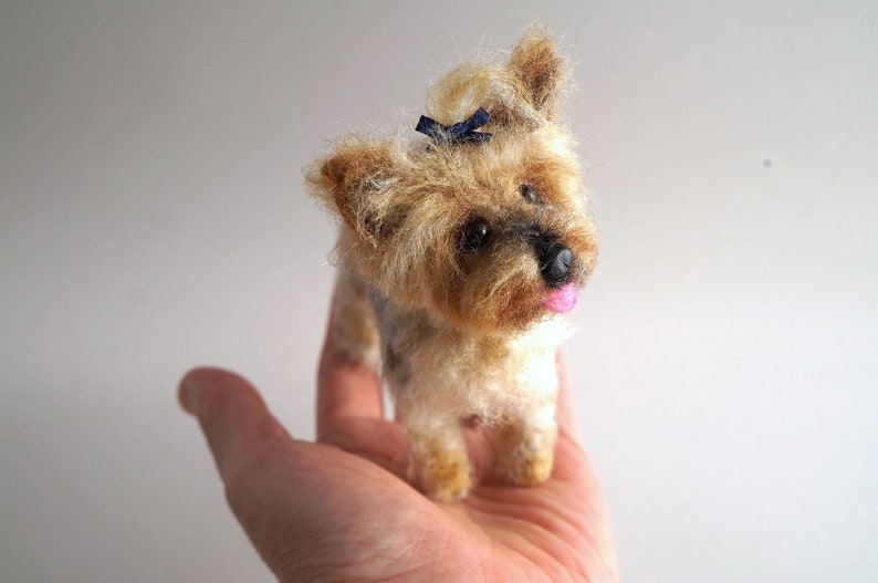 Needle Felted Dog Yorkie, Yorkshire Terrier Puppy, Custom Pet Portrait Sculpture Wool Felt Animal, Handmade Pet Replica Miniature, Blythe image 6