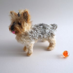 Needle Felted Dog Yorkie, Yorkshire Terrier Puppy, Custom Pet Portrait Sculpture Wool Felt Animal, Handmade Pet Replica Miniature, Blythe image 7