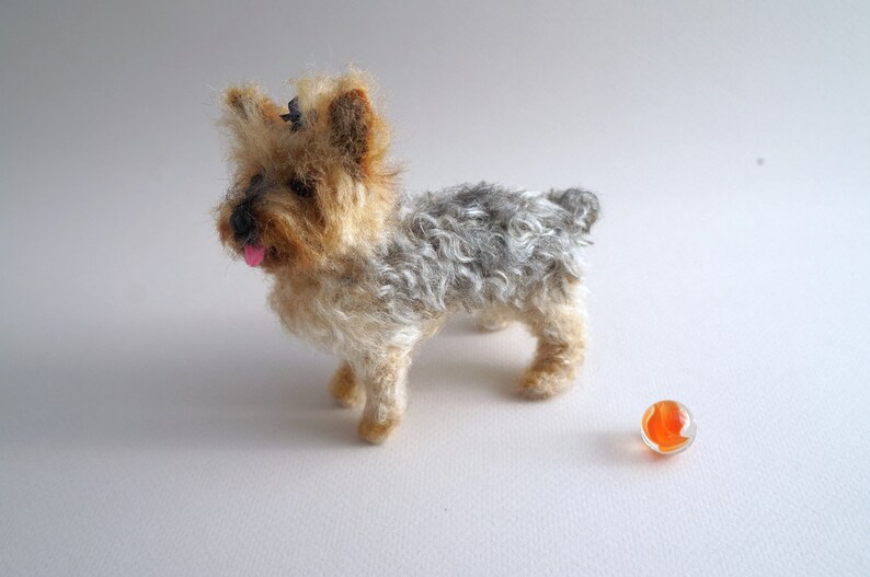 Needle Felted Dog Yorkie, Yorkshire Terrier Puppy, Custom Pet Portrait Sculpture Wool Felt Animal, Handmade Pet Replica Miniature, Blythe image 7