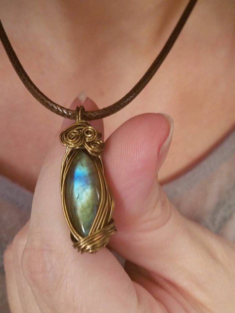 Amazing Labradorite Gemstone Cabochon Wire Wrapped Pendant