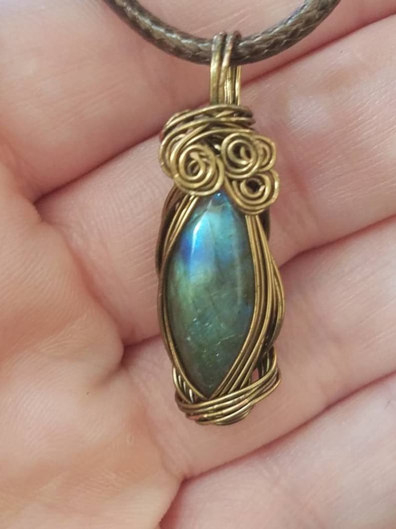 Amazing Labradorite Gemstone Cabochon Wire Wrapped Pendant