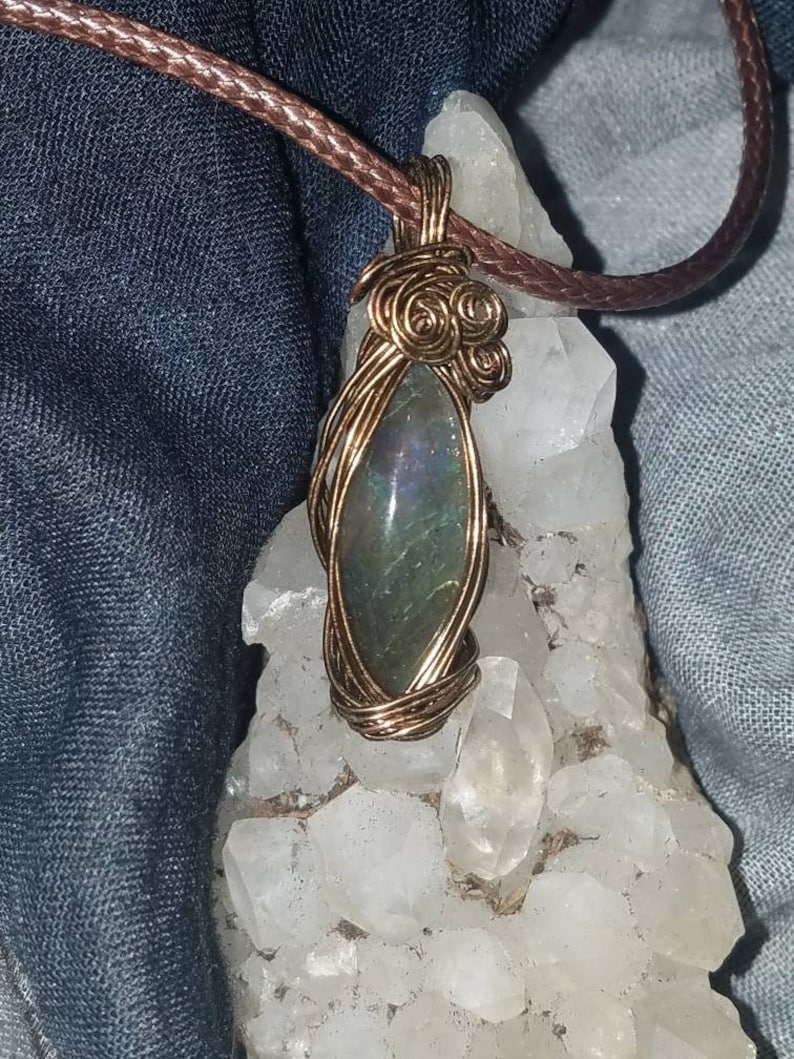Amazing Labradorite Gemstone Cabochon Wire Wrapped Pendant