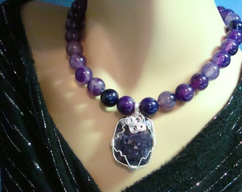 Amethyst Necklace with 30.40ct. Natural Lapidolite Wire Wrapped Pendant