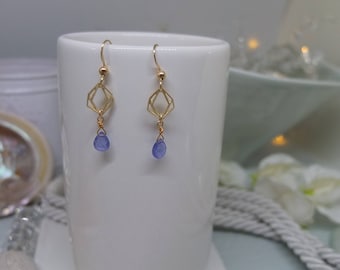 Tanzanite earrings - Gold earrings - Gold filled earwires - 14ct gold vermeil earrings - Geometric diamond earrings - Blue and gold earrings