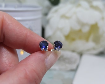 Iolite earrings - Silver earrings with iolite - Indigo earrings - Royal blue studs - Violet earrings - Inky blue studs - Navy blue studs