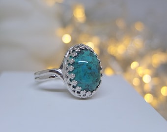 Chrysocolla ring - Green ring - Sterling silver ring - Adjustable ring - Cocktail ring - Statement ring - Lucky ring - Gallery wire ring