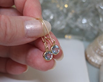 Sky blue topaz earrings - Blue topaz and gold earrings - Pale blue earrings - Blue and gold dangly earrings - Gold drop earrings