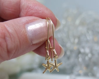 Gold starfish earrings - Gold earrings - Gold filled earwires - Gold star earrings - Starfish charm earrings - Gold drop earrings