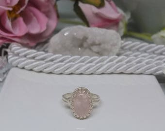 Sterling silver gallery wire ring with rose quartz