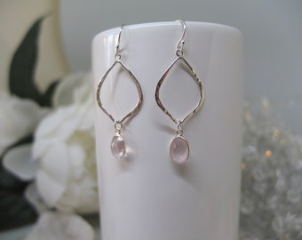 Silver earrings with rose quartz - Sterling silver drop earrings - Silver and pink earrings - Silver dangly earrings - Rose quartz earrings