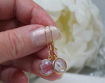 Pink amethyst earrings - Lilac and gold earrings - Lilac and gold dangly earrings - Gold drop earrings - Amethyst earrings - Gold earrings