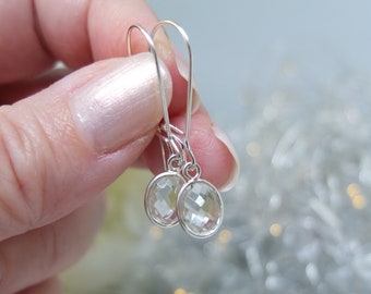 Crystal quartz earrings - Sterling silver drop earrings - Silver and crystal earrings - Silver dangly earrings - Sparkly crystal earrings