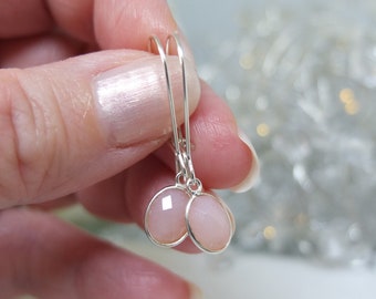 Pink opal earrings - Sterling silver drop earrings - Silver and pink earrings - Silver dangly earrings - Sterling silver earrings with opal