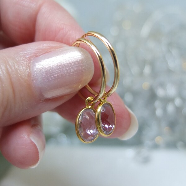 Gold hoop earrings with pink amethyst drops - Gold and lilac earrings - Amethyst and gold earrings - Gold filled hoops - Pink and gold hoops