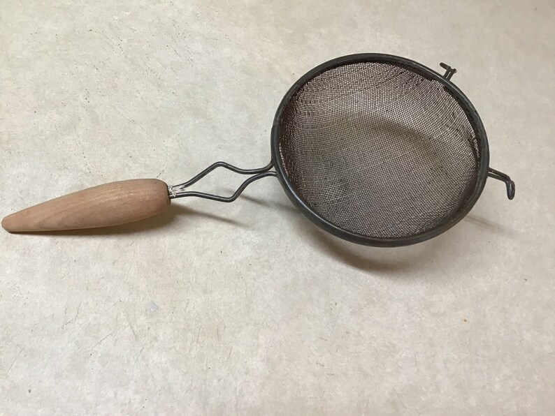 Vintage strainer wood handle kitchen strainer hand strainer large metal