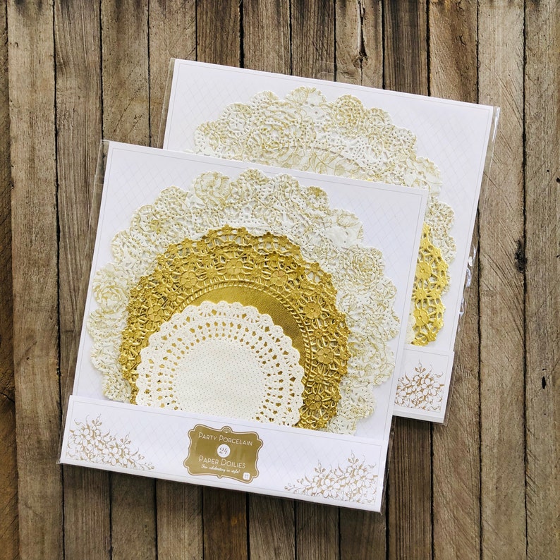 Tea 48 Gold and White Paper Doilies Cake Dessert Supply Bridal Shower Supply Wedding