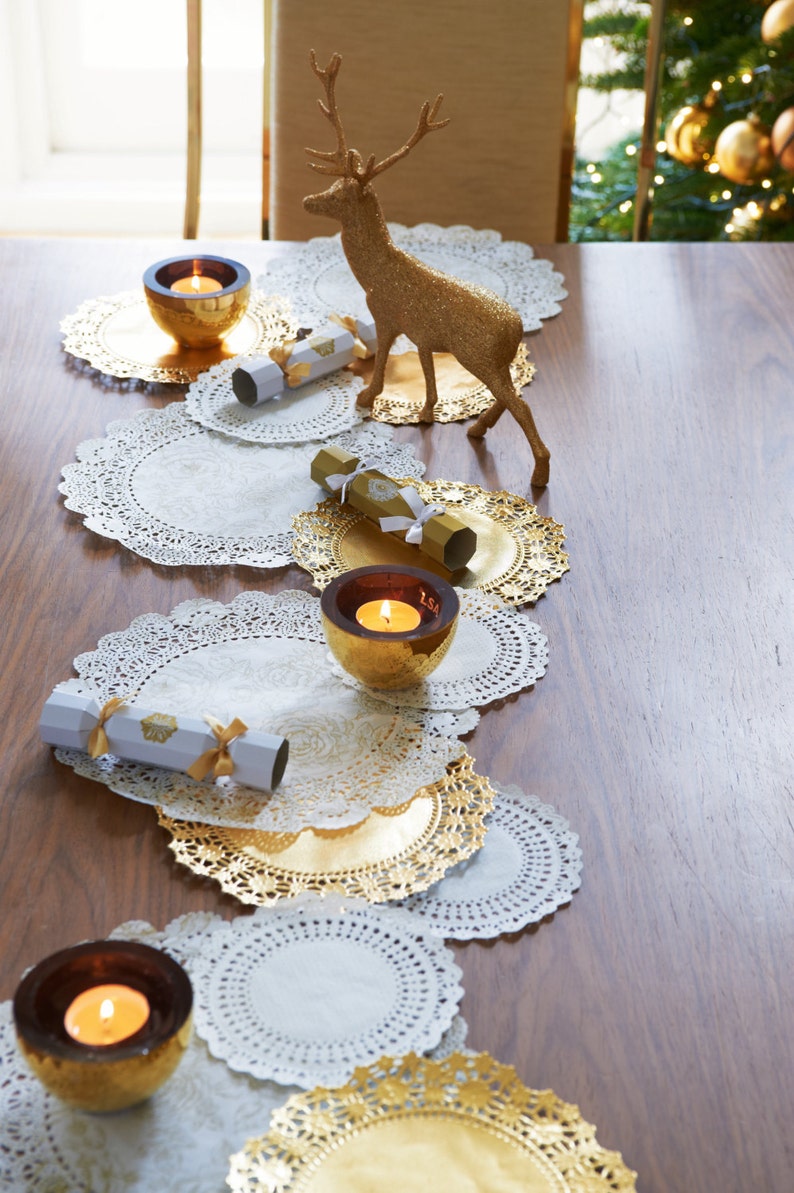 Tea 48 Gold and White Paper Doilies Cake Dessert Supply Bridal Shower Supply Wedding