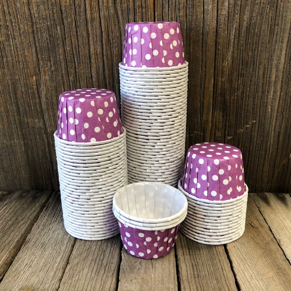 100 Purple Snack Cups, Candy Cups, Nut Cups, Bulk Party Supply, Mini Cupcake Baking Cup , Paper Nut Cup, Polka Dot Cup, Disposable Birthday