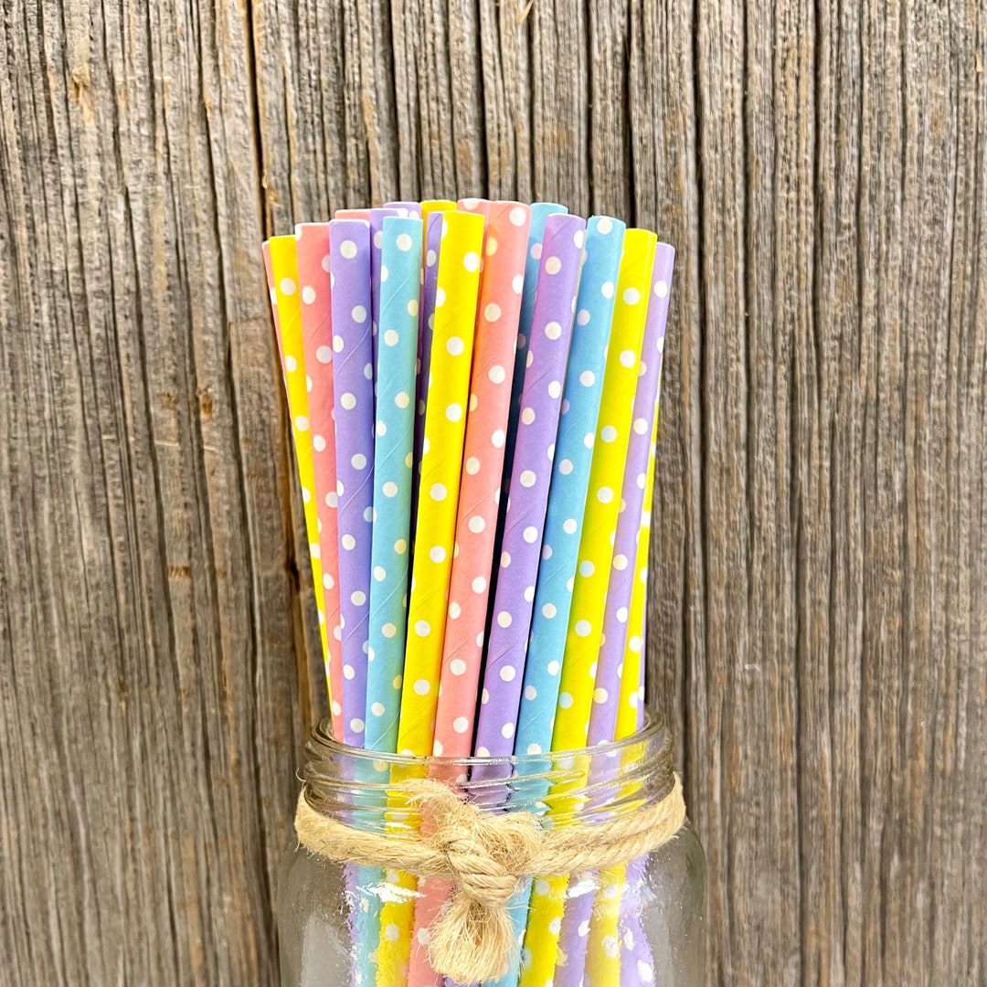 Pastel Dot Paper Straws Pink Blue Yellow Lilac Lavender Paper Straws