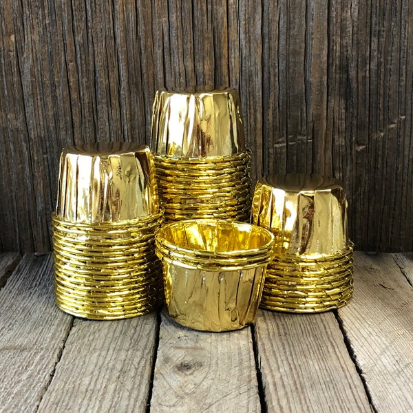 50 Gold Foil Snack Cups, Candy Cups, Nut Cups, Bulk Party Supply, Mini Ice Cream Cup, Paper Nut Cup, Wedding, Birthday Anniversary Supply