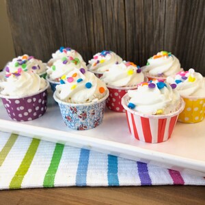 100 Rainbow Themed Snack Cups, Candy Cups, Nut Cups, Mini Cupcake Baking Cup, Paper Nut Cup Orange Yellow Bue Green Purple image 5