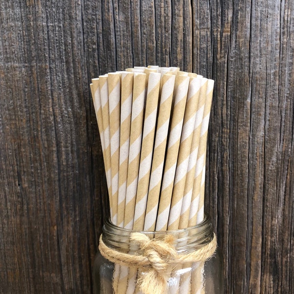 100 Kraft Brown Paper Straws, Birthday Party,  Paper Party Straws, Rustic Wedding, Baby Shower, Wedding Supply,  Biodegradable, Compostable